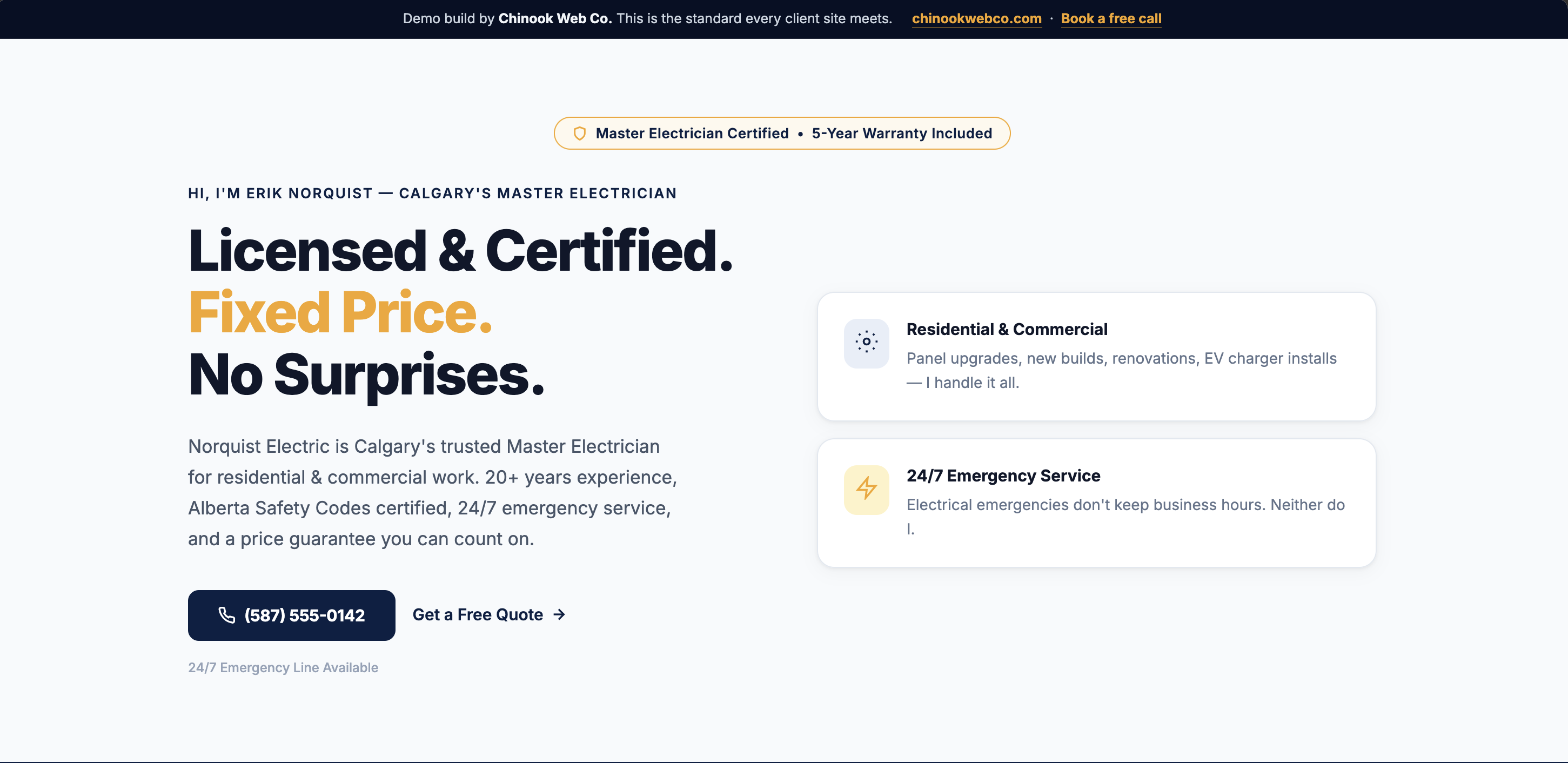 Norquist Electric demo website by Chinook Web Co.